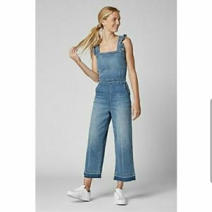 BLANKNYC Jumpsuit Denim Ruffle It's Vintage Blue Wash Cotton Wide Leg SZ 26